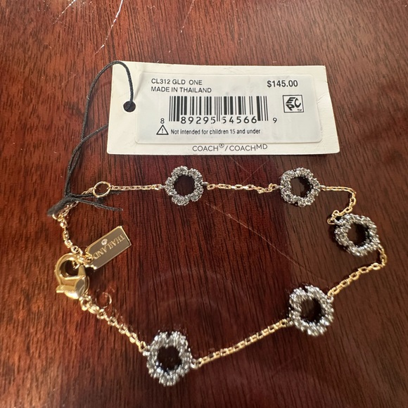 COACH NWT Pave Tea Rose Dainty Gold and silver Satellite Bracelet - Picture 8 of 8